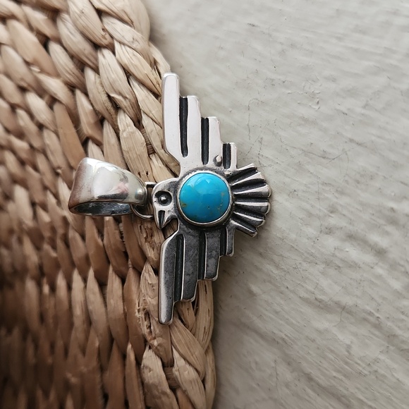 NWOT Native American Navajo Turquoise & Sterling Thunderbird Pendant π©΅π - Picture 10 of 11
